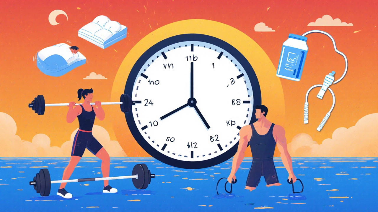 График тренировок на неделю: силовые и HIIT, с символами сна, воды и белка.