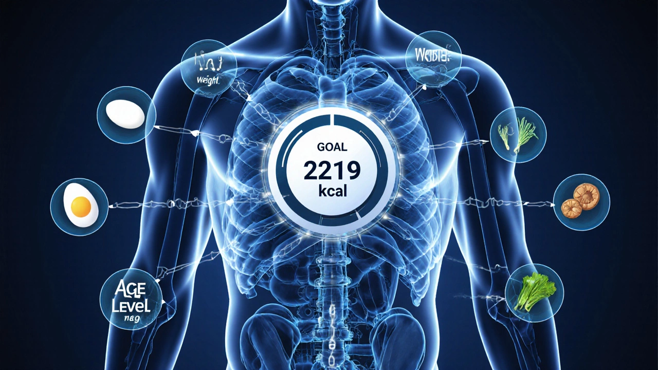 Прозрачное тело с внутренним механизмом, рассчитывающим калории на основе веса, роста и активности.