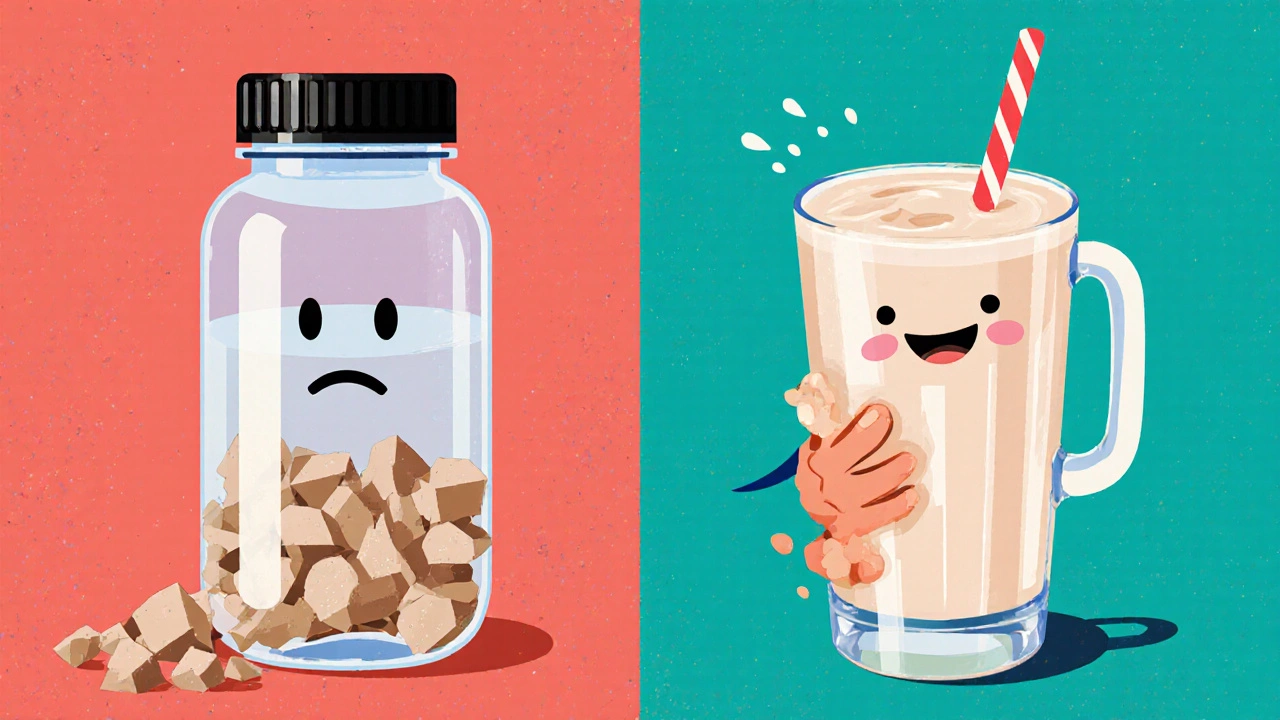 Сравнение: комковатый протеин слева и гладкий коктейль справа.