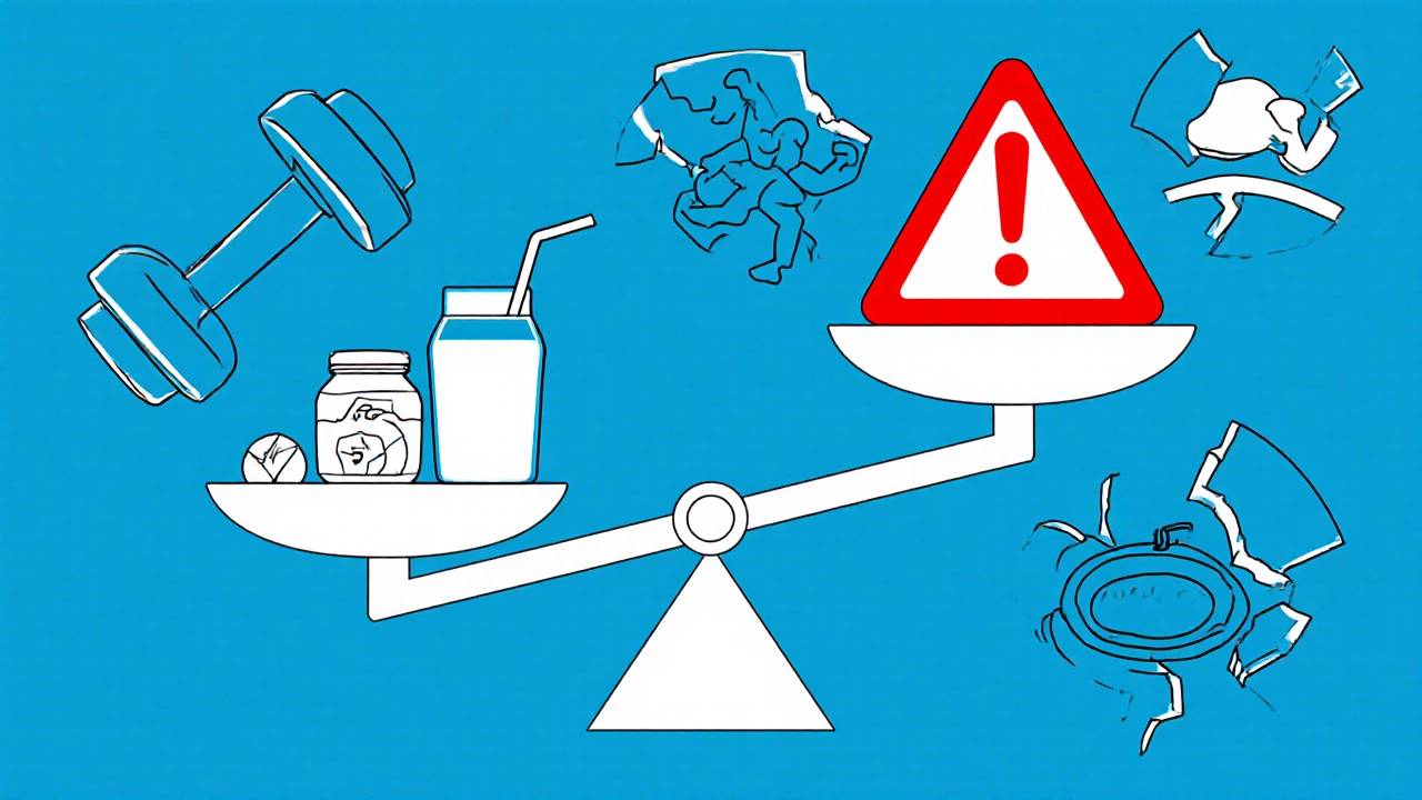 Весы с элементами роста мышц и сломанными символами ошибок в тренировках.