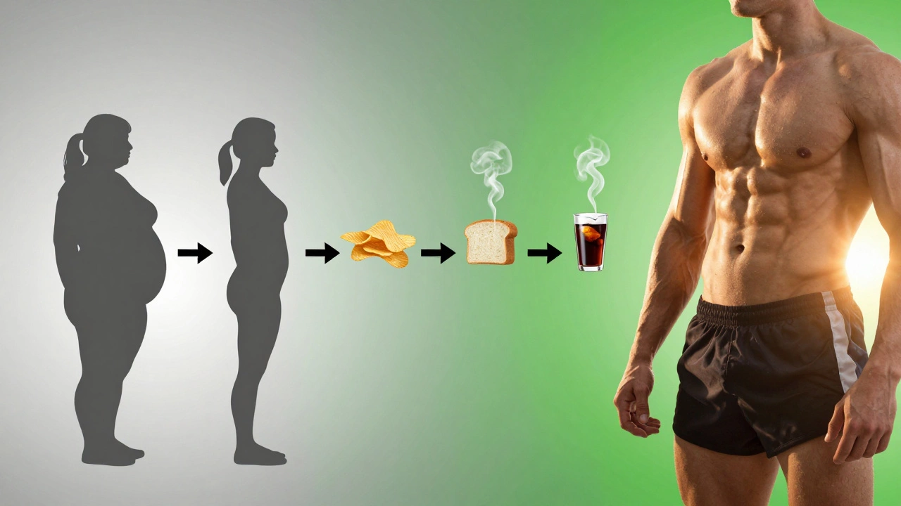 Прогресс от лишнего веса к рельефному телу за 6 недель с исключением вредных продуктов