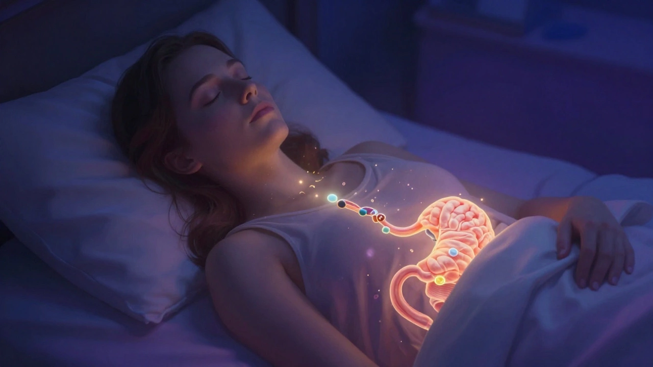 Сонный человек с мягким светом, символизирующим выработку гормонов сна