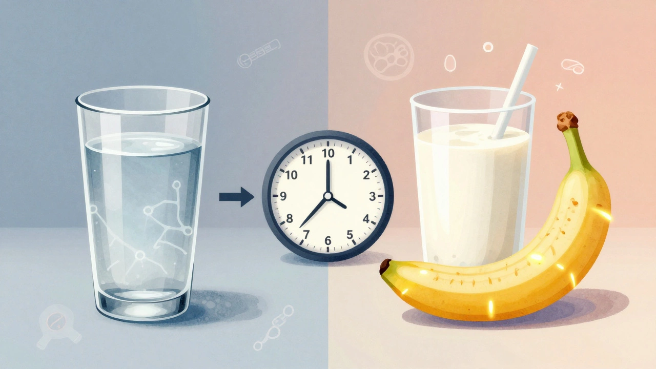 Схема восстановления мышц: слева — вода, справа — сбалансированный напиток с белком и углеводами.