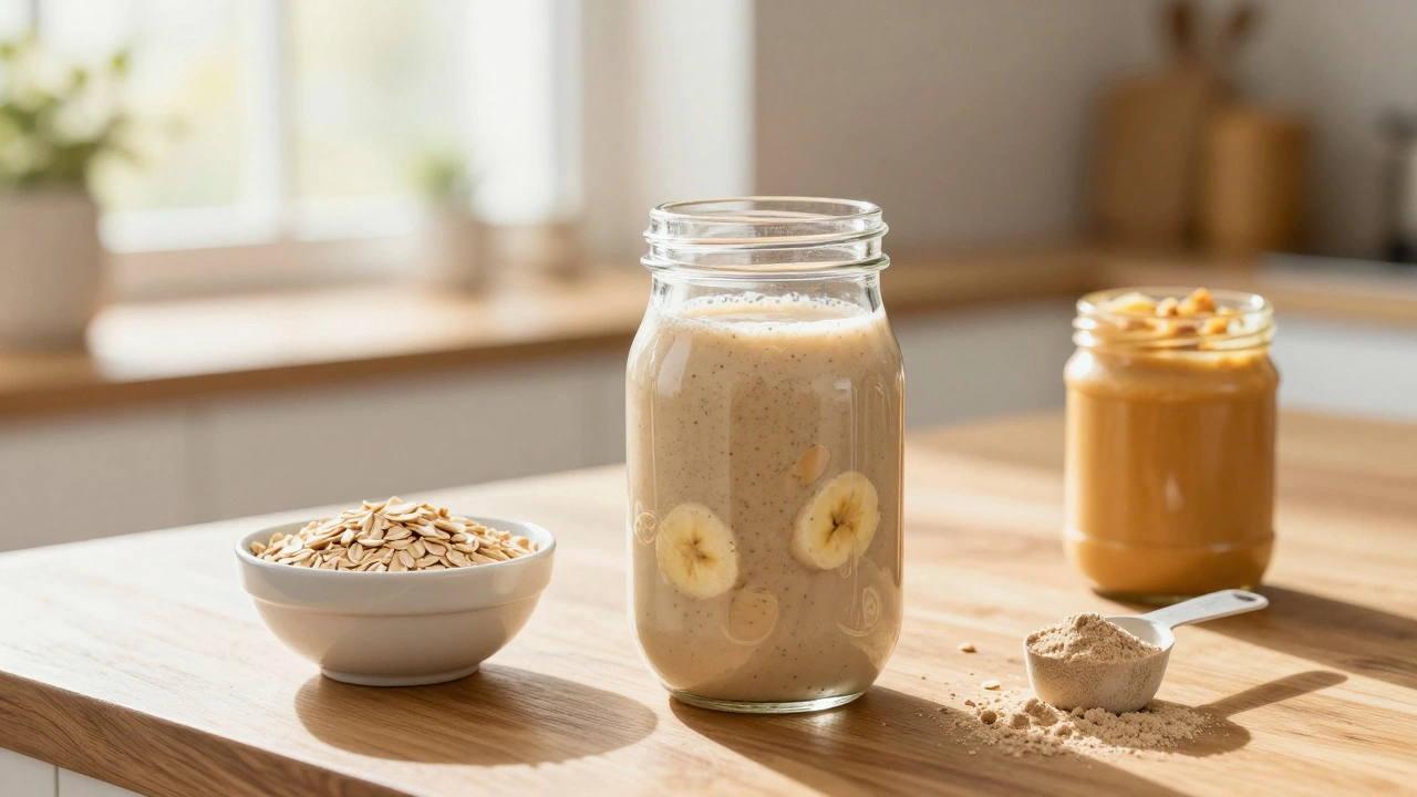 Домашний гейнер из овсянки, банана и протеина в блендере