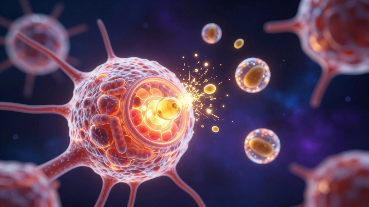 Схематичное изображение сжигания жира в митохондриях клетки