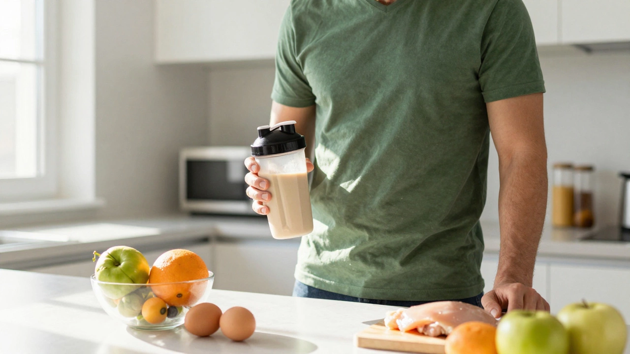 Спортсмен готовит коктейль с акцентом на цельные продукты